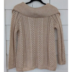 White House Black Market Small Off Shoulder Velvet Bow Back Sweater Tanish Pink